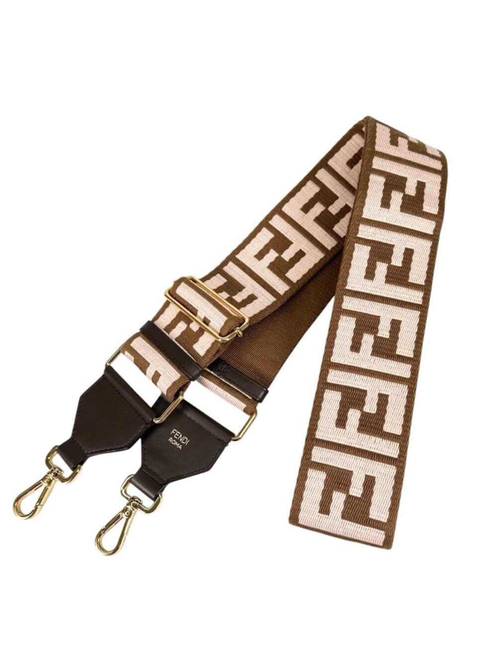 Fendi FF Logo Shoulder Strap Leather Canvas Pink Brown Gold